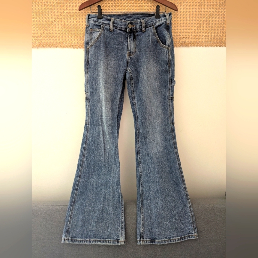 Brandy Melville Blue Flared Cargo Jeans